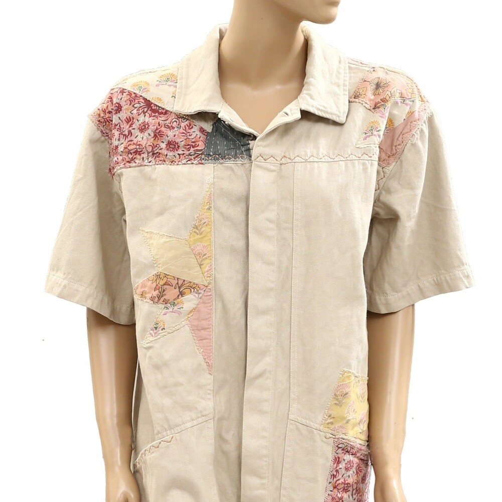 Free People We The Free Glory Days Jumpsuit Utility Patchwork Cotton M 285765 - Picture 6 of 9
